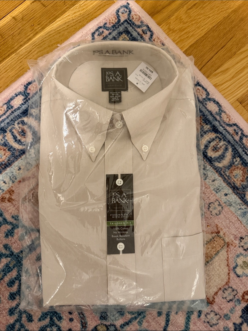 Jos. A. Bank Men's Tailored Button-Down Shirt - Light Tan Check